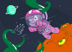 Size: 625x453 | Tagged: safe, artist:yipsy, derpibooru import, diamond tiara, angry, astronaut, space, spacesuit, tentacles, this will end in tears, this will end in tears and/or death and/or covered in tree sap, tiara