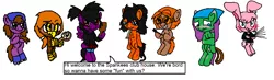 Size: 1268x368 | Tagged: derpibooru import, oc, oc:butcher, oc:gallop crush, oc:goggles, oc:hippity hoppity, oc:nova glow, oc:scarlet crimson, oc:viridian, safe, spanking, the spankee's, unofficial characters only