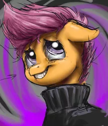 Size: 600x699 | Tagged: artist:aphexangel, derpibooru import, safe, scootaloo, sheepish grin, solo, stalkerloo