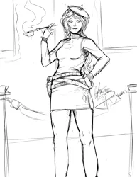 Size: 772x1000 | Tagged: safe, artist:aphexangel, derpibooru import, rarity, human, beret, cigarette, cigarette holder, clothes, french, french underground, holster, humanized, monochrome, resistance, sketch, skirt, smoking, solo, sweater, turtleneck, world war ii