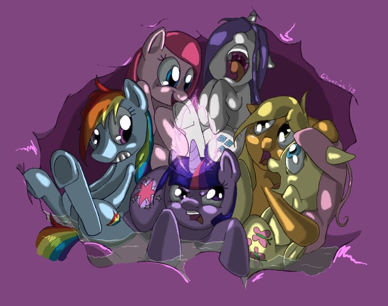 Size: 1127x890 | Tagged: questionable, artist:cheerios, derpibooru import, applejack, fluttershy, pinkie pie, rainbow dash, rarity, twilight sparkle, earth pony, pegasus, pony, unicorn, female, fetish, flutterprey, internal, mane six, mare, nose in the air, pinkie prey, preydash, preyjack, preylight, rariprey, stomach, stomach acid, underhoof, varying degrees of want, vore