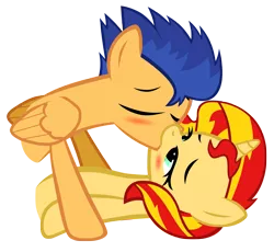 Size: 4533x4172 | Tagged: safe, artist:mrbrandonmac, derpibooru import, flash sentry, sunset shimmer, pony, absurd resolution, cute, female, flashimmer, kissing, male, shipping, simple background, straight, transparent background, vector