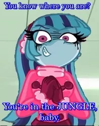 Size: 274x349 | Tagged: semi-grimdark, artist:queentigrel, derpibooru import, edit, sonata dusk, equestria girls, a dazzling winter, guns n roses, hospital, imminent death, lyrics, music, photoshop, psychonata dusk, rapeface, solo, song reference, welcome to the jungle