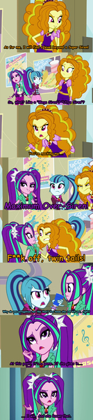 Size: 560x2500 | Tagged: safe, derpibooru import, edit, screencap, adagio dazzle, aria blaze, sonata dusk, equestria girls, comic sans, dragonball z abridged, krillin, screencap comic, team four star, the dazzlings, tien shinhan, vegeta