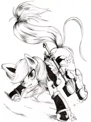 Size: 1675x2224 | Tagged: applejack, artist:aerostoner, boots, derpibooru import, hammer, monochrome, safe, solo, traditional art, war hammer, warrior