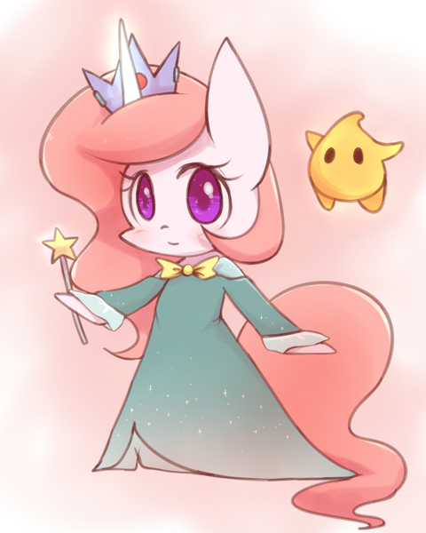 Size: 800x1000 | Tagged: safe, artist:joycall6, derpibooru import, princess celestia, pony, bipedal, clothes, cosplay, crossover, dress, luma, rosalina, solo, super mario bros., super mario galaxy