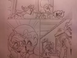 Size: 1024x768 | Tagged: safe, artist:brendahickey, derpibooru import, idw, applejack, mayor mare, spoiler:comic, spoiler:comicff15, idw advertisement, monochrome, pencil drawing, traditional art, wip