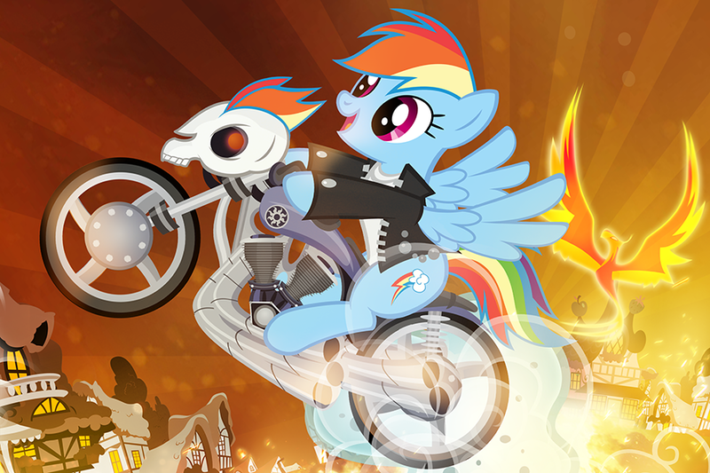 Size: 900x600 | Tagged: artist:pixelkitties, bat out of hell, derpibooru import, meat loaf, motorcycle, phoenix, rainbow dash, safe, solo