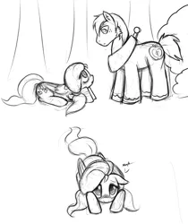 Size: 1044x1240 | Tagged: safe, artist:marindashy, derpibooru import, big macintosh, fluttershy, earth pony, pony, alternate hairstyle, fluttermac, male, monochrome, shipping, shy, sideburns, sketch, stallion, straight