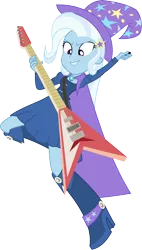 Size: 4873x8565 | Tagged: safe, artist:bluethunder66, derpibooru import, trixie, equestria girls, rainbow rocks, absurd resolution, clothes, electric guitar, guitar, guitar pick, playing, simple background, solo, transparent background, trixie's cape, trixie's hat, vector