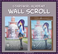 Size: 863x800 | Tagged: artist:bloo-ocean, artist:derpiihooves, clothes, derpibooru import, human, humanized, safe, schoolgirl, solo, starswirl academy, starswirl academy uniform, tai saito, twilight sparkle, wall scroll