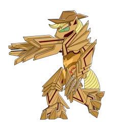 Size: 800x800 | Tagged: applejack, artist:lunarsnowfall, badass, cowboy hat, cyberpunk, derpibooru import, hat, powered exoskeleton, railgun, safe, solo