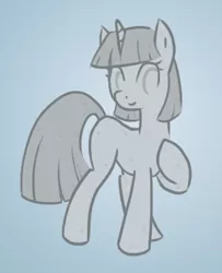 Size: 346x426 | Tagged: safe, artist:howlsinthedistance, derpibooru import, oc, oc:alabaster moonrise, unofficial characters only, pony, unicorn, petrification, raised hoof, smiling, statue