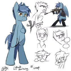 Size: 1500x1500 | Tagged: safe, artist:yunguy1, derpibooru import, oc, oc:lightwalk heartwing, unofficial characters only, pony, assault rifle, badass, bipedal, concept, cute, gun, m16, military pony, rifle, sketch, weapon