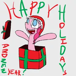 Size: 1024x1024 | Tagged: safe, artist:mr. rottson, deleted from derpibooru, derpibooru import, pinkie pie, pony, box, christmas, holiday, pony in a box, present, simple background, solo, surprise party, transparent background