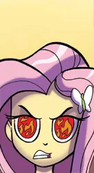 Size: 507x933 | Tagged: safe, derpibooru import, edit, idw, fluttershy, maud pie, equestria girls, spoiler:comic, spoiler:comicholiday2014, angry, destroy all enemies, eyes, fire, flame eyes, flutterrage, rage, textless, the fire in her eyes, wingding eyes