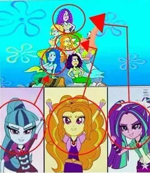 Size: 480x553 | Tagged: safe, derpibooru import, adagio dazzle, aria blaze, sonata dusk, mermaid, equestria girls, rainbow rocks, coincidence i think not, comparison, hilarious in hindsight, patrick star, spongebob squarepants, the dazzlings, wtf