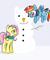 Size: 1024x1229 | Tagged: safe, artist:tokipeach, derpibooru import, fluttershy, rainbow dash, clothes, scarf, snow, snowman, snowmare, snowpony, winter