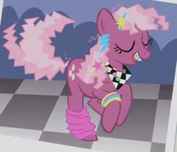 Size: 635x546 | Tagged: safe, derpibooru import, screencap, cheerilee, earth pony, pony, call of the cutie, 80s, 80s cheerilee, braces, eyes closed, female, mare, solo, young, younger