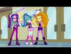 Size: 1024x768 | Tagged: safe, derpibooru import, screencap, adagio dazzle, aria blaze, sonata dusk, equestria girls, rainbow rocks, derp, eyeshadow, faic, frown, glare, makeup, open mouth, raised eyebrow, smirk, the dazzlings, wat