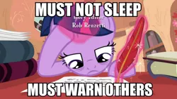 Size: 974x550 | Tagged: derpibooru import, image macro, invasion of the body snatchers, meme, safe, tired, twilight sparkle