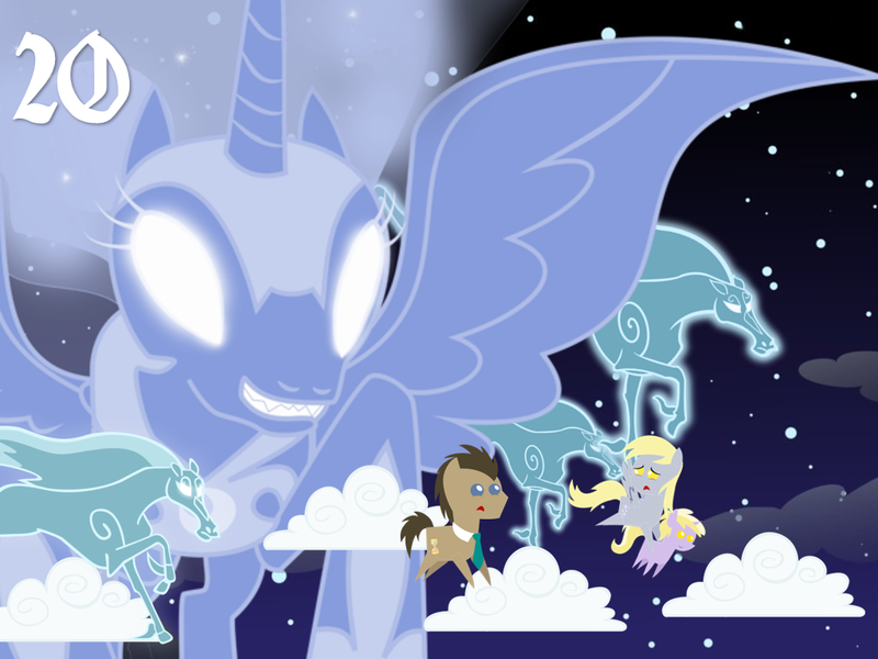 Size: 1024x768 | Tagged: safe, artist:bronybyexception, derpibooru import, derpy hooves, dinky hooves, doctor whooves, nightmare moon, time turner, pegasus, pony, windigo, advent calendar, christmas, female, mare, pointy ponies