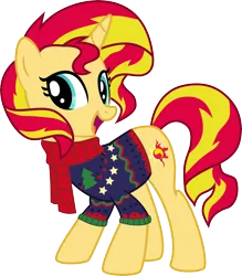 Size: 7593x8659 | Tagged: safe, artist:lunarina, derpibooru import, sunset shimmer, pony, unicorn, absurd resolution, clothes, cute, scarf, shimmerbetes, simple background, solo, sweater, transparent background, vector