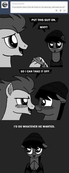 Size: 650x1625 | Tagged: suggestive, artist:closed closets, derpibooru import, soarin', oc, oc:closed closets, ask-closed-closets, blushing, canon x oc, comic, eye contact, gay, looking at each other, male, tumblr