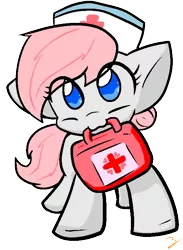 Size: 566x775 | Tagged: safe, artist:zutcha, derpibooru import, nurse redheart, earth pony, pony, cute, female, first aid kit, heartabetes, holding, mouth hold, simple background, solo, transparent background