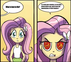 Size: 740x642 | Tagged: safe, derpibooru import, edit, idw, fluttershy, equestria girls, spoiler:comic, comic, conan the barbarian, destroy all enemies, exploitable, exploitable meme, gaming, meme, text edit, this will end in tears