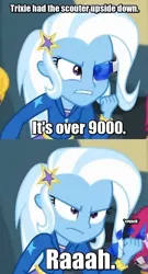 Size: 500x929 | Tagged: safe, derpibooru import, edit, edited screencap, screencap, trixie, equestria girls, rainbow rocks, cropped, dragon ball z, dragonball z abridged, meme, over 9000, scouter, subversion, vegeta