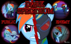 Size: 1000x625 | Tagged: angry, artist:bootsyslickmane, bed, clothes, costume, crying, dark spectrum, derpibooru import, fanfic, fanfic art, fanfic cover, fangs, gimp, mare do well, rainbow dash, safe, shadowbolt dash, shadowbolts, shadowbolts costume, spitfire, split screen