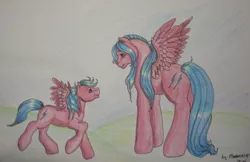 Size: 728x471 | Tagged: artist:silvermoonbreeze, baby firefly, derpibooru import, firefly, g1, mother and daughter, safe, traditional art