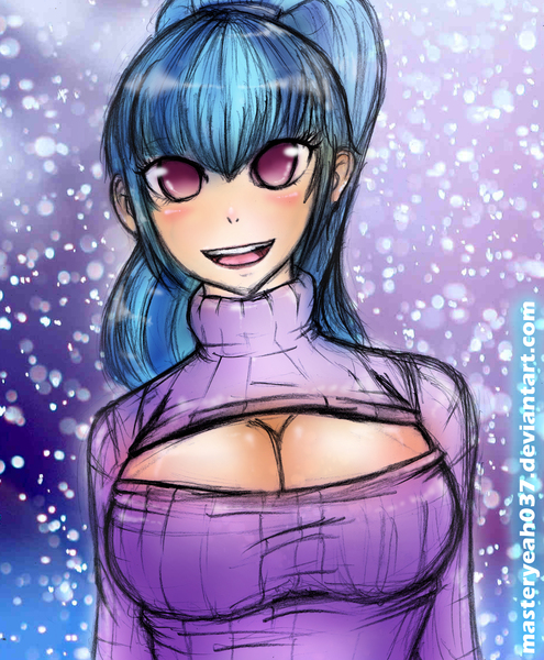 Size: 2040x2473 | Tagged: safe, artist:masterohyeah, derpibooru import, sonata dusk, equestria girls, rainbow rocks, big breasts, breasts, busty sonata dusk, cleavage, clothes, female, keyhole turtleneck, open-chest sweater, solo, sweater, turtleneck