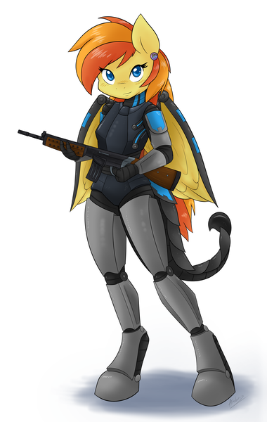 Size: 3000x4734 | Tagged: anthro, armor, artist:ambris, derpibooru import, enclave, enclave armor, fallout equestria, female, grand pegasus enclave, oc, oc:graceful sunrise, pegasus, power armor, powered exoskeleton, safe, unguligrade anthro, unofficial characters only