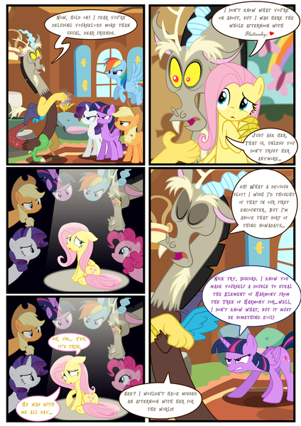 Size: 3500x4951 | Tagged: safe, artist:light262, derpibooru import, applejack, discord, fluttershy, pinkie pie, rainbow dash, rarity, twilight sparkle, twilight sparkle (alicorn), alicorn, pony, comic:timey wimey, comic, female, mane six, mare