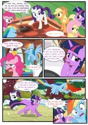 Size: 3500x4951 | Tagged: safe, artist:light262, derpibooru import, applejack, fluttershy, pinkie pie, rainbow dash, rarity, twilight sparkle, twilight sparkle (alicorn), alicorn, pony, comic:timey wimey, comic, female, mane six, mare