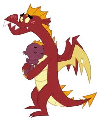 Size: 685x831 | Tagged: artist:queencold, baby, baby dragon, derpibooru import, dragon, eyes closed, father, father and son, frown, garble, oc, offspring, parent:garble, safe, simple background, sleeping, smiling, teenaged dragon, transparent background, wide eyes