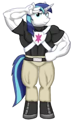 Size: 834x1350 | Tagged: anthro, artist:advanceddefense, derpibooru import, muscles, my muscle pony, safe, salute, sash, shining armor, simple background, solo, swelling armor, transparent background