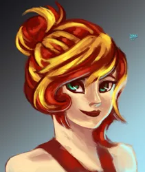 Size: 2550x3025 | Tagged: alternate hairstyle, artist:checkerboardazn, derpibooru import, human, humanized, safe, solo, sunset shimmer