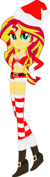 Size: 2423x8435 | Tagged: suggestive, artist:lunarina, derpibooru import, sunset shimmer, equestria girls, absurd resolution, bedroom eyes, belly button, boots, breasts, clothes, eyeshadow, female, hat, midriff, santa costume, santa hat, simple background, solo, solo female, thigh highs, transparent background, vector