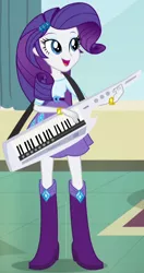 Size: 498x944 | Tagged: safe, derpibooru import, screencap, rarity, equestria girls, rainbow rocks, boots, bracelet, clothes, cute, high heel boots, jewelry, keytar, musical instrument, outfit catalog, skirt, solo