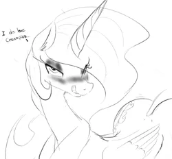 Size: 781x725 | Tagged: suggestive, artist:zev, derpibooru import, princess celestia, bedroom eyes, blushing, drool, eyeshadow, female, grayscale, licking, licking lips, looking at you, makeup, monochrome, sketch, smiling, solo, solo female, tongue out