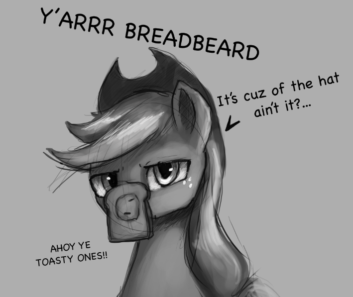 Size: 709x597 | Tagged: applejack, artist:rain-gear, beard, bread, derpibooru import, monochrome, safe, sketch, solo