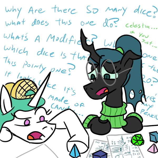 Size: 800x800 | Tagged: artist:jargon scott, brolestia, derpibooru import, dork, dorkalis, dungeons and dragons, noob, princess celestia, queen chrysalis, safe, text, wall of text