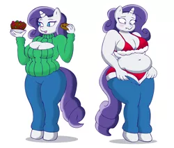 Size: 3000x2550 | Tagged: anthro, artist:lordstormcaller, belly, belly button, blushing, boob window, bra, breasts, chubbity, chubby, cleavage, clothes, cookie, derpibooru import, fat, female, food, fruitcake, jeans, keyhole turtleneck, need to go on a diet, need to lose weight, open-chest sweater, overeating, panties, pants, raripanty, raritubby, rarity, santa costume, simple background, solo, solo female, suggestive, sweater, the most fattening time of the year, too fat, too fat to fit, turtleneck, underwear, unguligrade anthro, weight gain, white background