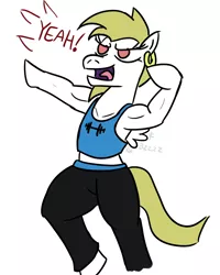 Size: 800x1000 | Tagged: artist:jargon scott, buffy biceps, bulk biceps, clothes, midriff, rule 63, safe, tanktop, what has science done, wii fit trainer, yeah