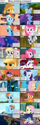 Size: 1282x4018 | Tagged: safe, derpibooru import, applejack, derpy hooves, fluttershy, pinkie pie, princess celestia, princess luna, queen chrysalis, rainbow dash, rarity, scootaloo, trixie, twilight sparkle, wind whistler, zecora, oc, oc:cloud swarmer, alicorn, changeling, changeling queen, earth pony, pegasus, pony, unicorn, zebra, book, canterlot, canterlot castle, caption, cs captions, female, filly, foal, g1, mare, ponyville, sugarcube corner