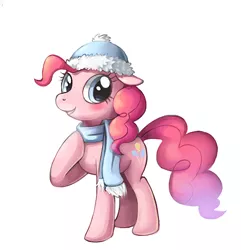 Size: 550x570 | Tagged: safe, artist:haku, derpibooru import, pinkie pie, clothes, hat, scarf, solo