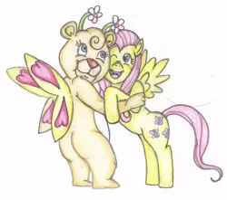 Size: 1024x906 | Tagged: safe, artist:thegloriesbigj, derpibooru import, fluttershy, bear, butterfly, butterbear, crossover, the wuzzles, wuzzles